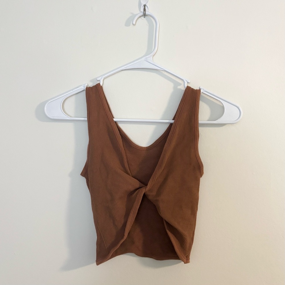 Brown Ribbed Twist Front Tank Top Urban Outfitters